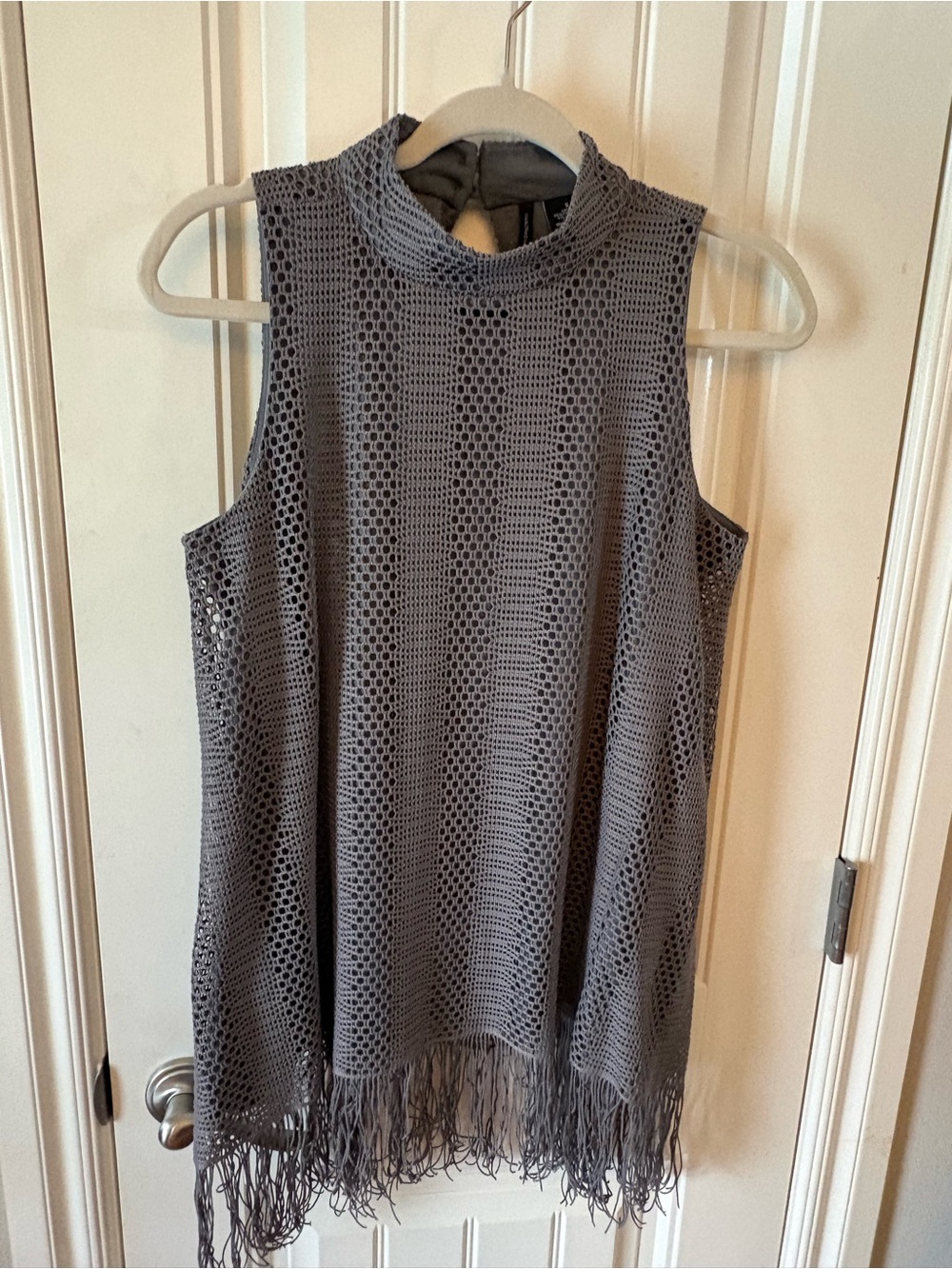 new directions Gray Crochet Fringe Tank Top